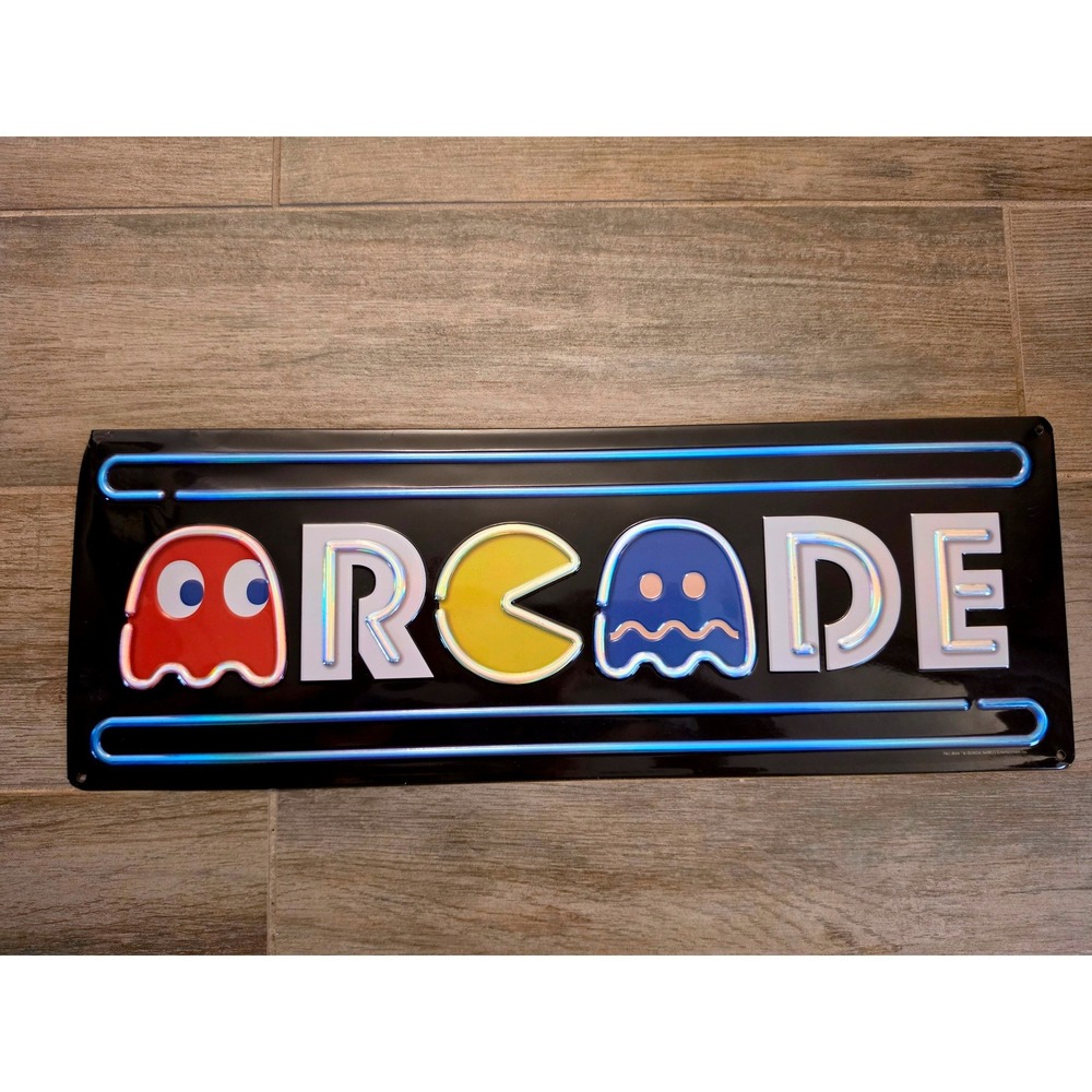 Pac-Man Arcade Metal Sign Open Road Brands Retro Gaming Wall Decor 20x7.25